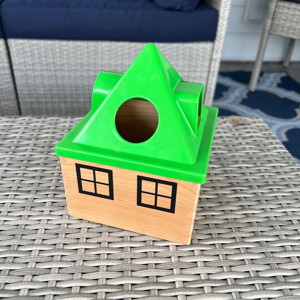IKEA Shape Sorter Wooden House with Removable Roof and Multi Shapes Montessori - Picture 5 of 7